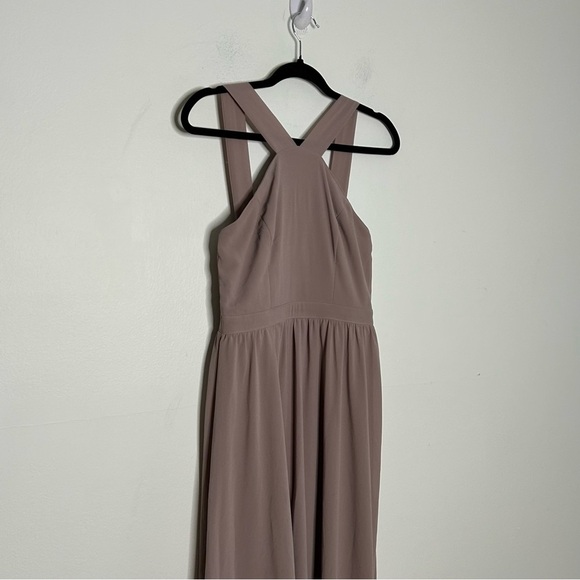 Lulu’s Sz S Nude Neutral Chiffon Maxi Bridesmaid Dress - Picture 3 of 9